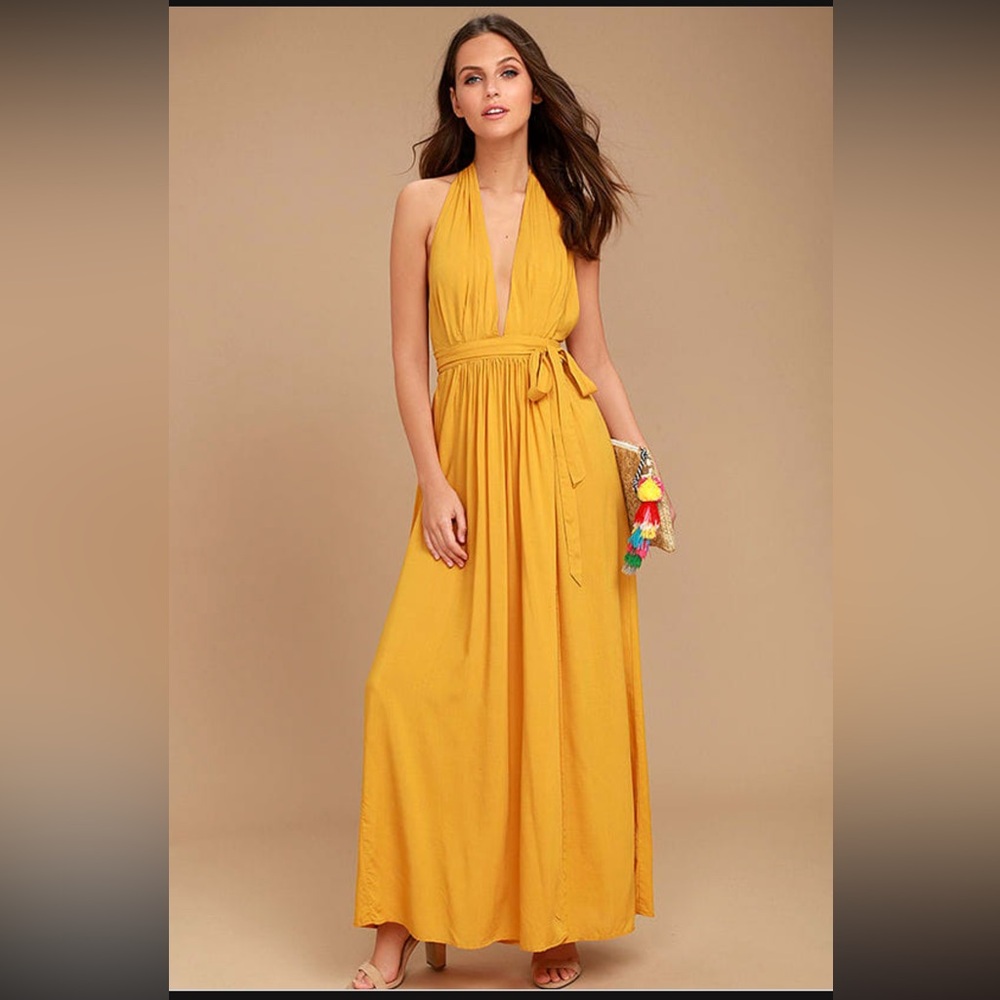 Halter golden goddess wrap dress